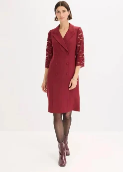 bonprix Kleider|Bekleidung·Pullover & Strickjacken^Blazer-Kleid mit Spitzenärmeln rubinrot