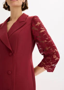 bonprix Kleider|Bekleidung·Pullover & Strickjacken^Blazer-Kleid mit Spitzenärmeln rubinrot