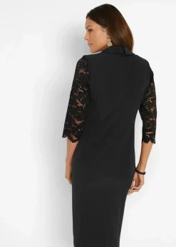 bonprix Bekleidung·Pullover & Strickjacken|Kleider^Blazer-Kleid mit Spitzenärmeln schwarz