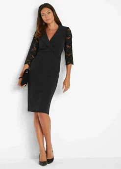 bonprix Bekleidung·Pullover & Strickjacken|Kleider^Blazer-Kleid mit Spitzenärmeln schwarz