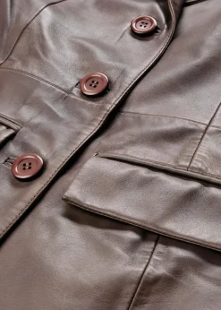 bonprix Nachhaltigere Materialien|Jacken & Mäntel^Blazermantel aus Lammnappa mittelbraun