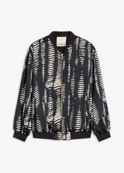 bonprix Bekleidung·Hosen|Jacken & Mäntel^Blouson aus fließendem Satin schwarz/sand bedruckt