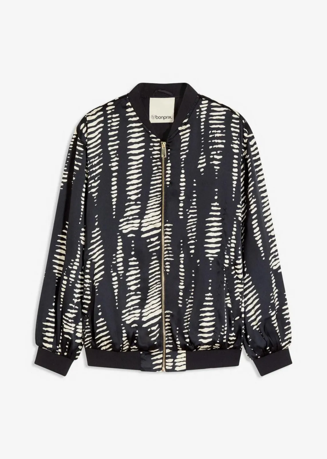 bonprix Bekleidung·Hosen|Jacken & Mäntel^Blouson aus fließendem Satin schwarz/sand bedruckt