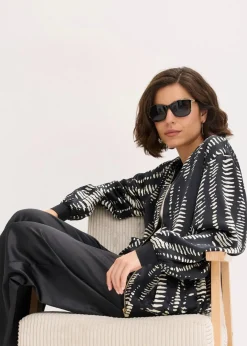 bonprix Bekleidung·Hosen|Jacken & Mäntel^Blouson aus fließendem Satin schwarz/sand bedruckt