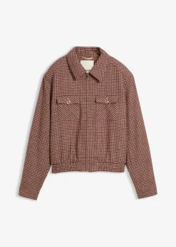 bonprix Bekleidung·Hosen|Jacken & Mäntel^Blouson aus weichem Woll-MIx mattcamel/dunkelblau kariert