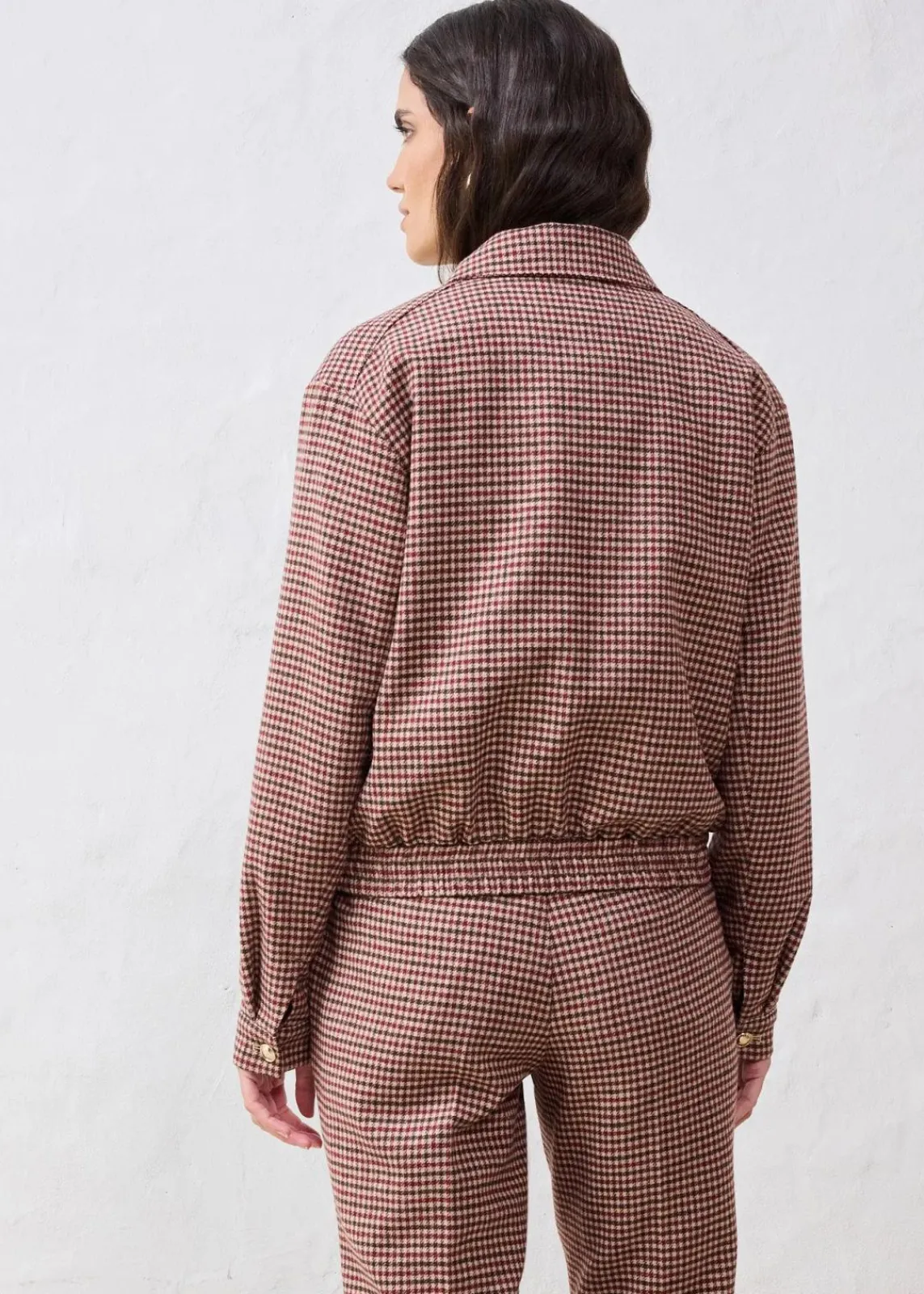 bonprix Bekleidung·Hosen|Jacken & Mäntel^Blouson aus weichem Woll-MIx mattcamel/dunkelblau kariert