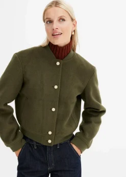 bonprix Kurzgrößen|Bekleidung·Hosen^Blouson in Wolloptik dunkeloliv
