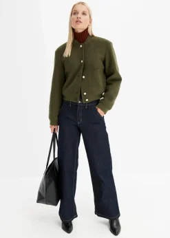 bonprix Kurzgrößen|Bekleidung·Hosen^Blouson in Wolloptik dunkeloliv