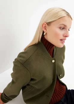 bonprix Kurzgrößen|Bekleidung·Hosen^Blouson in Wolloptik dunkeloliv