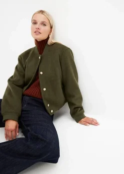 bonprix Kurzgrößen|Bekleidung·Hosen^Blouson in Wolloptik dunkeloliv