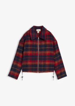 bonprix Jacken & Mäntel^Blouson in Wolloptik dunkelblau/rot kariert