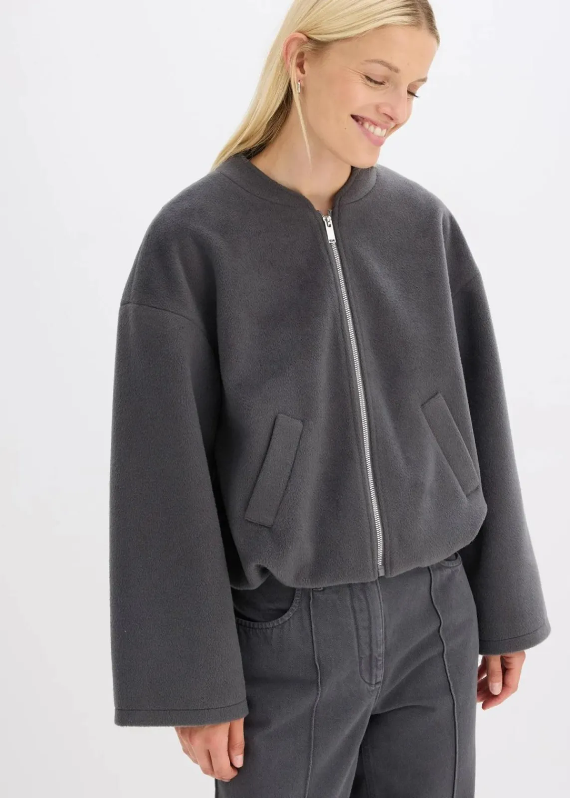 bonprix Bekleidung·Hosen|Jacken & Mäntel^Blouson mit Ballonsaum schiefergrau meliert