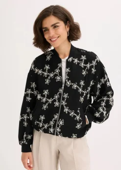bonprix Bekleidung·Hosen|Jacken & Mäntel^Blouson mit Stickerei schwarz geblümt