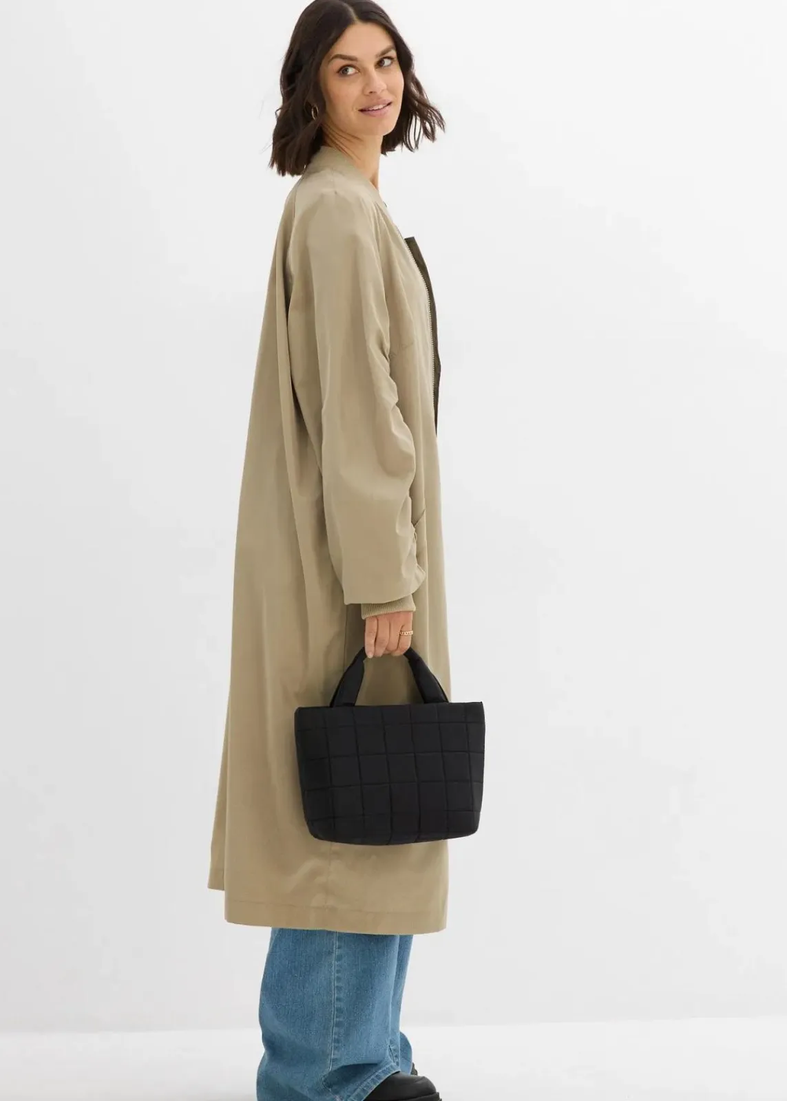 bonprix Bekleidung·Hosen|Jacken & Mäntel^Blouson-Mantel mit Strickkragen new khaki