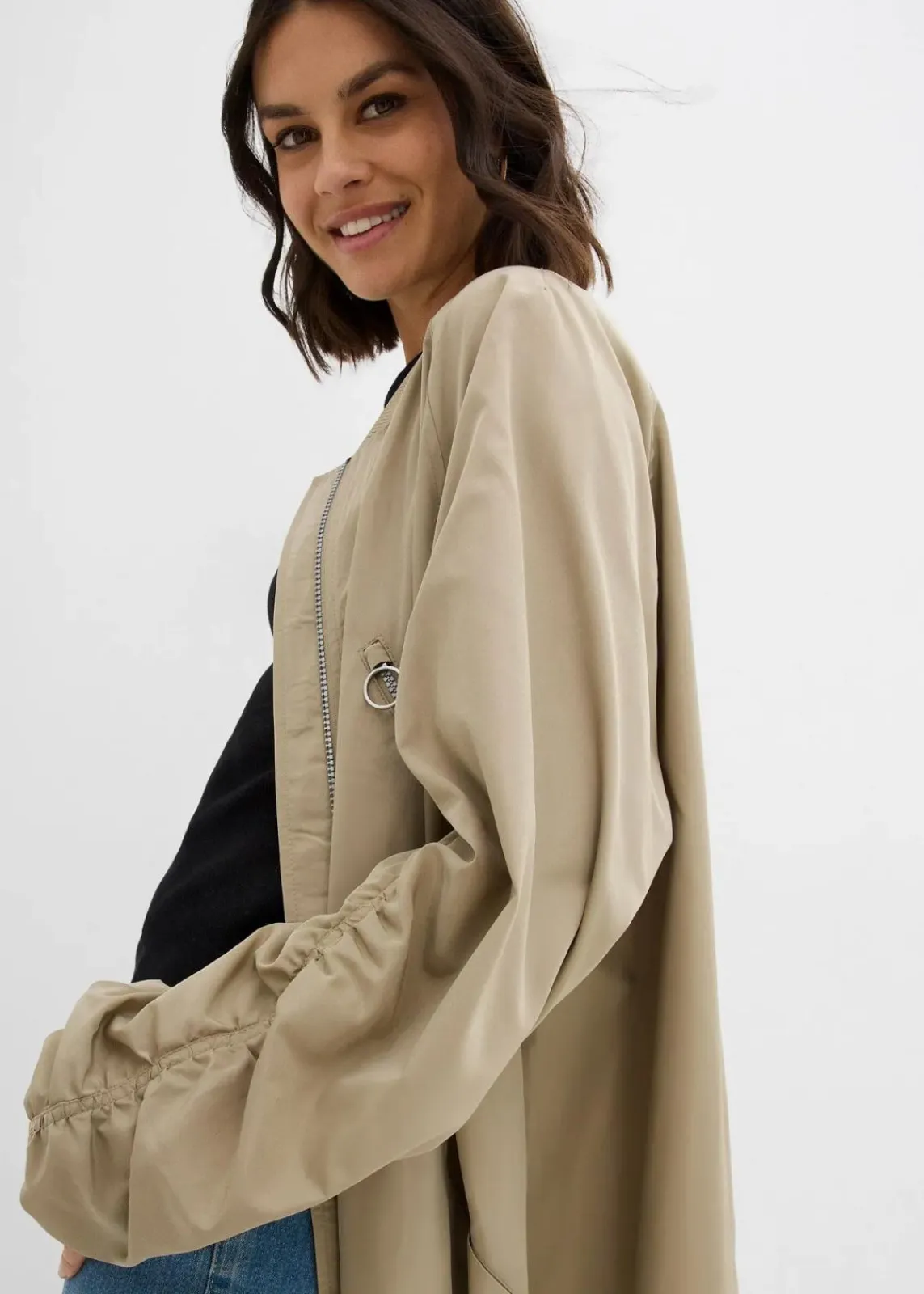 bonprix Bekleidung·Hosen|Jacken & Mäntel^Blouson-Mantel mit Strickkragen new khaki