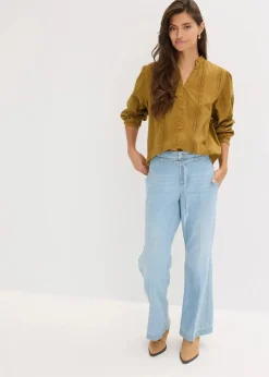 bonprix Bekleidung·Jacken & Mäntel|Blusen & Tuniken^Bluse aus Baumwolle mit Spitzen-Details mistelgrün