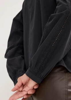 bonprix Blusen & Tuniken|Bekleidung·Jacken & Mäntel^Bluse aus Baumwolle mit Spitzen-Details schwarz
