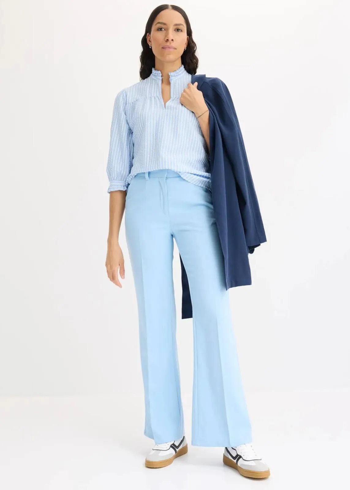 bonprix Blusen & Tuniken^Bluse aus Baumwoll-Viskose Mix hellblau/wollweiß gestreift