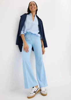 bonprix Blusen & Tuniken^Bluse aus Baumwoll-Viskose Mix hellblau/wollweiß gestreift
