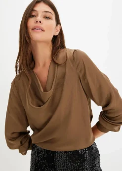 bonprix Bekleidung·Jacken & Mäntel|Nachhaltigere Materialien^Bluse aus feinem Satin nougatbraun
