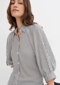 bonprix Bekleidung·Jacken & Mäntel|Blusen & Tuniken^Bluse aus feinem Viskose-Mix wollweiß/schwarz gestreift