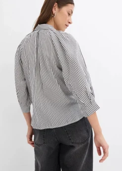 bonprix Bekleidung·Jacken & Mäntel|Blusen & Tuniken^Bluse aus feinem Viskose-Mix wollweiß/schwarz gestreift
