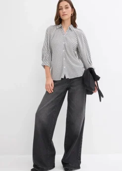 bonprix Bekleidung·Jacken & Mäntel|Blusen & Tuniken^Bluse aus feinem Viskose-Mix wollweiß/schwarz gestreift