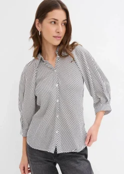 bonprix Bekleidung·Jacken & Mäntel|Blusen & Tuniken^Bluse aus feinem Viskose-Mix wollweiß/schwarz gestreift