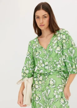 bonprix Bekleidung·Jacken & Mäntel|Blusen & Tuniken^Bluse aus feinem Viskose-Mix kleegrün bedruckt