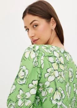 bonprix Bekleidung·Jacken & Mäntel|Blusen & Tuniken^Bluse aus feinem Viskose-Mix kleegrün bedruckt