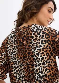bonprix Blusen & Tuniken^Bluse aus feinem Viskose-Mix natur/schwarz/dunkelcognac leo washed bedruckt