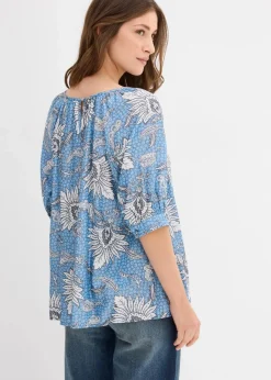 bonprix Bekleidung·Jacken & Mäntel|Blusen & Tuniken^Bluse aus feinem Viskose-Mix wellenblau bedruckt