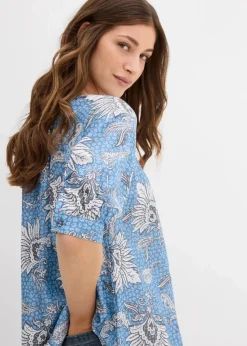bonprix Bekleidung·Jacken & Mäntel|Blusen & Tuniken^Bluse aus feinem Viskose-Mix wellenblau bedruckt