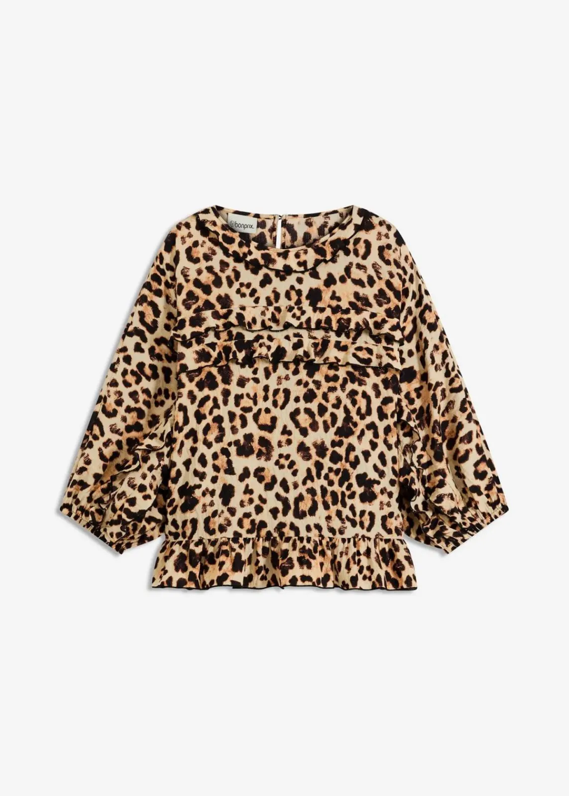 bonprix Bekleidung·Jacken & Mäntel|Blusen & Tuniken^Bluse aus feinem Viskose-Mix beige/schwarz leo bedruckt