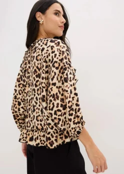 bonprix Bekleidung·Jacken & Mäntel|Blusen & Tuniken^Bluse aus feinem Viskose-Mix beige/schwarz leo bedruckt