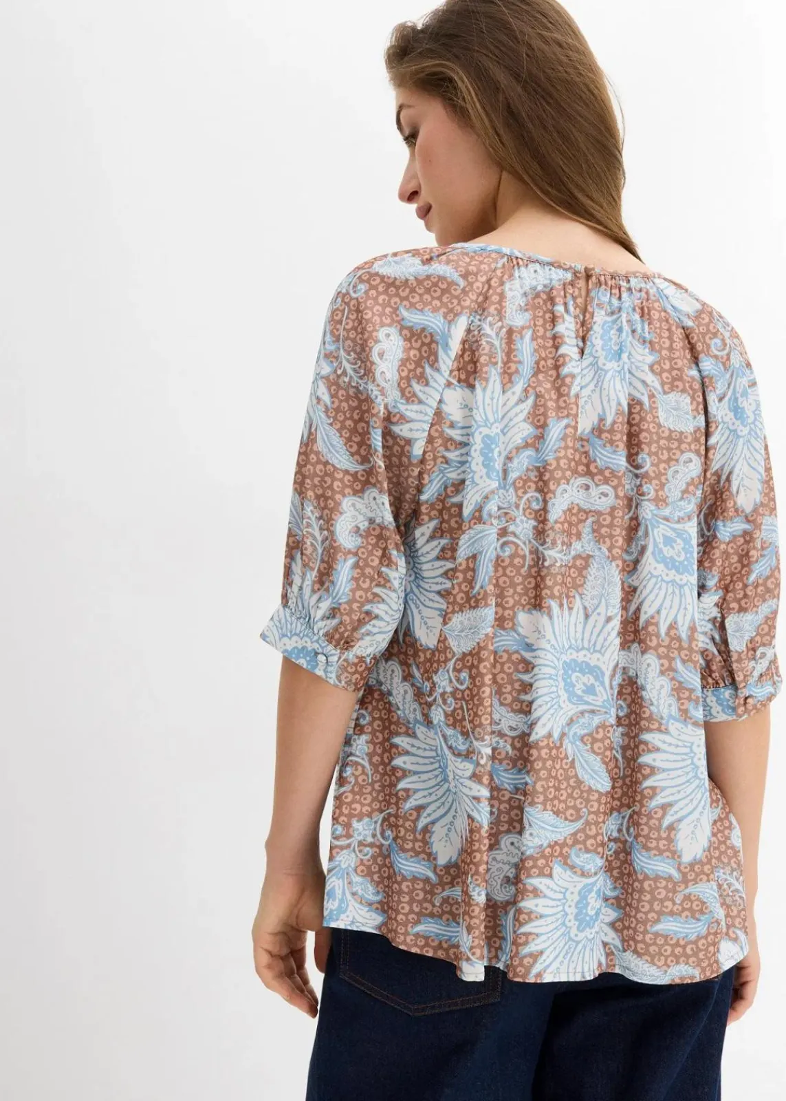 bonprix Blusen & Tuniken|Bekleidung·Jacken & Mäntel^Bluse aus feinem Viskose-Mix gewürzbraun bedruckt
