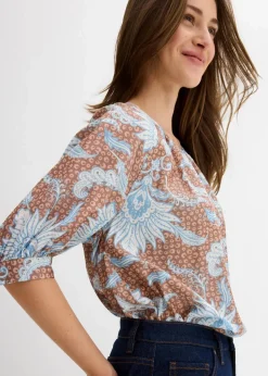 bonprix Blusen & Tuniken|Bekleidung·Jacken & Mäntel^Bluse aus feinem Viskose-Mix gewürzbraun bedruckt