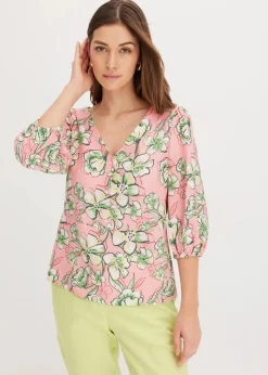 bonprix Blusen & Tuniken|Bekleidung·Jacken & Mäntel^Bluse aus feinem Viskose-Mix softrosa bedruckt