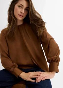 bonprix Blusen & Tuniken|Bekleidung·Jacken & Mäntel^Bluse aus fließendem Satin gewürzbraun