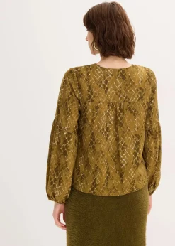 bonprix Bekleidung·Jacken & Mäntel|Nachhaltigere Materialien^Bluse aus fließendem Satin erdoliv/mistelgrün bedruckt