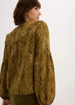 bonprix Bekleidung·Jacken & Mäntel|Nachhaltigere Materialien^Bluse aus fließendem Satin erdoliv/mistelgrün bedruckt