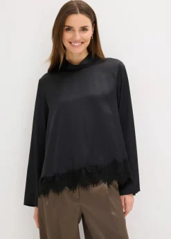 bonprix Bekleidung·Jacken & Mäntel|Blusen & Tuniken^Bluse aus fließendem Satin schwarz