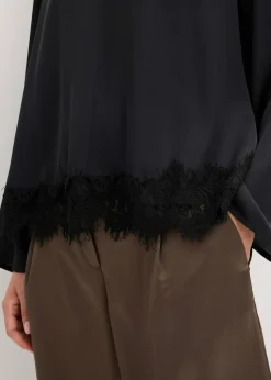 bonprix Bekleidung·Jacken & Mäntel|Blusen & Tuniken^Bluse aus fließendem Satin schwarz