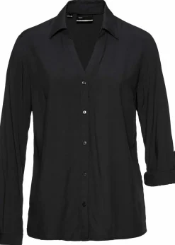 bonprix Bekleidung·Jacken & Mäntel|Blusen & Tuniken^Bluse aus fließender Viskose schwarz