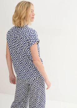 bonprix Nachhaltigere Materialien|Blusen & Tuniken^Bluse aus fließender Viskose mitternachtsblau/natur bedruckt
