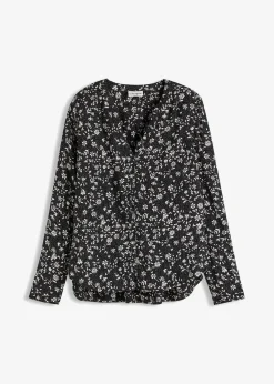 bonprix Bekleidung·Jacken & Mäntel|Blusen & Tuniken^Bluse aus fließender Viskose schwarz/wollweiß bedruckt