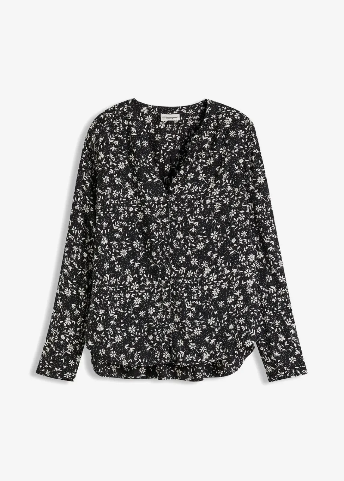 bonprix Bekleidung·Jacken & Mäntel|Blusen & Tuniken^Bluse aus fließender Viskose schwarz/wollweiß bedruckt