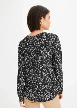 bonprix Bekleidung·Jacken & Mäntel|Blusen & Tuniken^Bluse aus fließender Viskose schwarz/wollweiß bedruckt