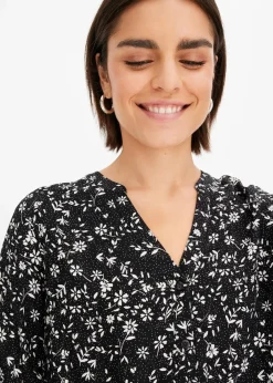 bonprix Bekleidung·Jacken & Mäntel|Blusen & Tuniken^Bluse aus fließender Viskose schwarz/wollweiß bedruckt
