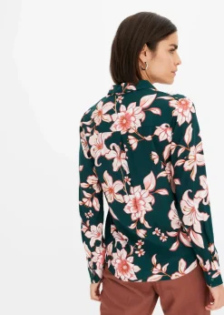 bonprix Bekleidung·Jacken & Mäntel|Blusen & Tuniken^Bluse aus fließender Viskose dunkelgrün geblümt